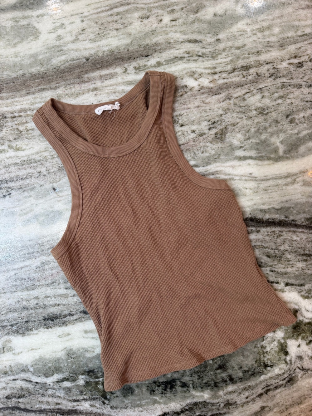 Good American Brown Waffle Ribbed Tank Top